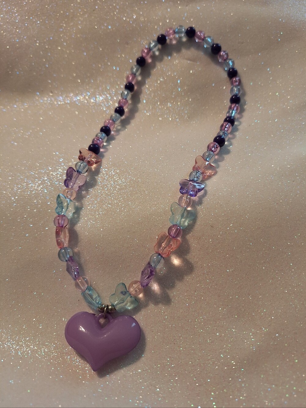Butterfly Elastic Heart Kids Beaded Necklace Pop New